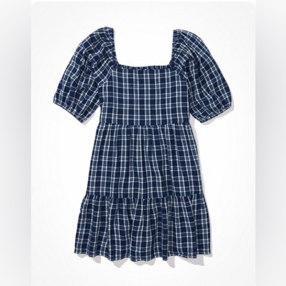 AE Square Neck Printed Babydoll Mini Dress